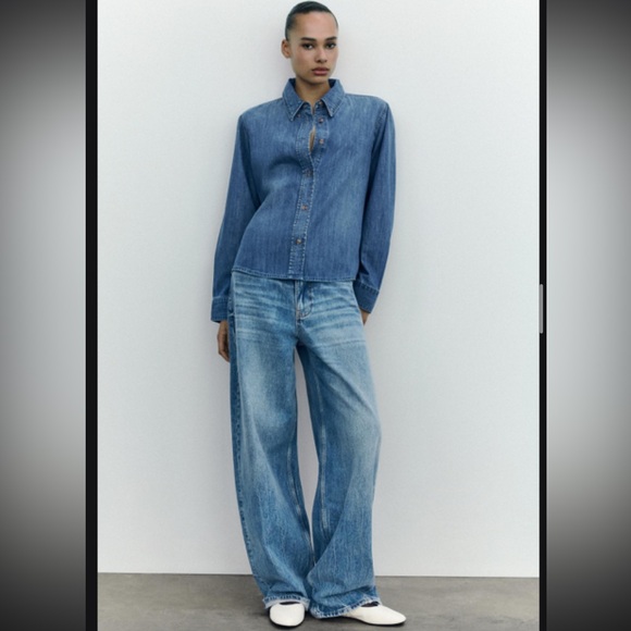 ZARA DENIM SHIRT TRF - Picture 1 of 2